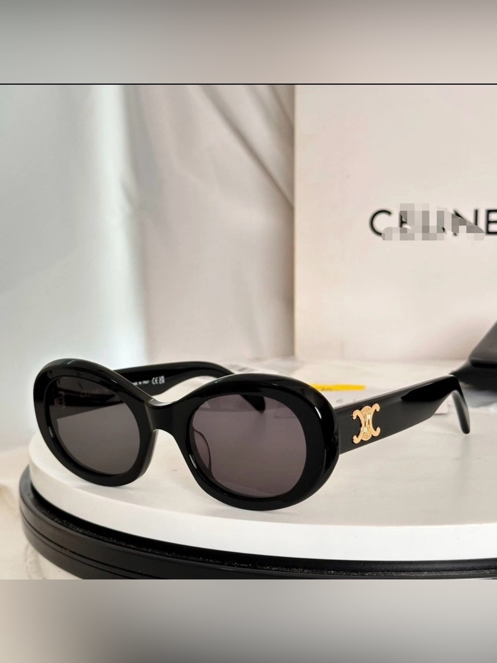 Celine  CL40194U Triomphe Oval Sunglasses Black Frame Dark Grey Lens Women